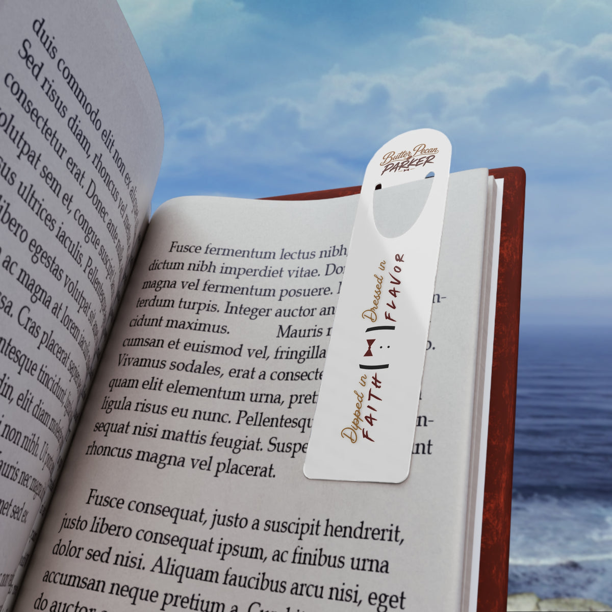 Butter Pecan Parker™ Metal Bookmark — Dipped in FAITH. Dressed in Flavor.